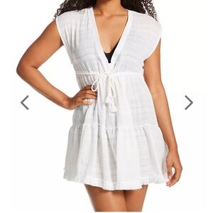 Robin Piccone White Textured V-Neck Swim Cover Up, Sz L